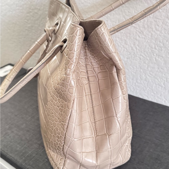 FURLA Crocodile Embossed Beige Tote Bag - Picture 4 of 13